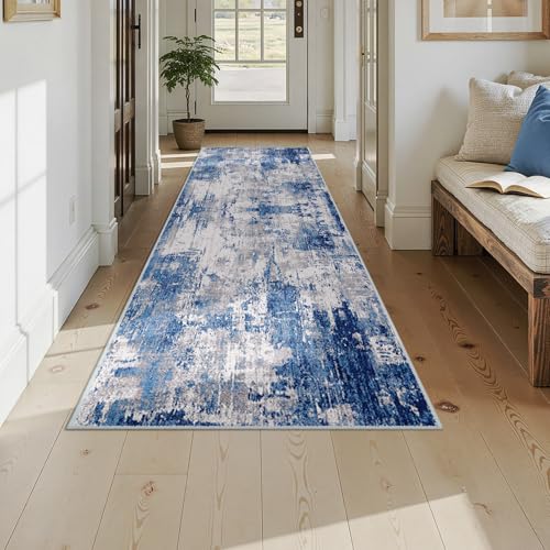 Washable Runner 3'x9' Abstract Area Rug for Hallway Blue Gray (Blue/Gray / 3' x 9' (Runner))