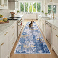 Washable Runner 3'x9' Abstract Area Rug for Hallway Blue Gold (Blue/Gold / 3' x 9' (Runner))