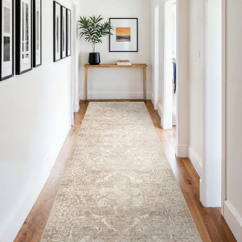 4x12 Washable Hallway Runner Rug (Natural Beige / 4x12)