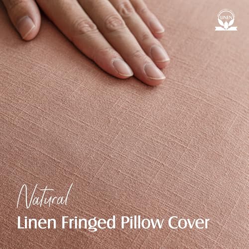 Decorative Linen Fringe Throw Pillow Covers 22×22 Coral Pink (22" x 22" (Pack of 2) / Coral Pink)