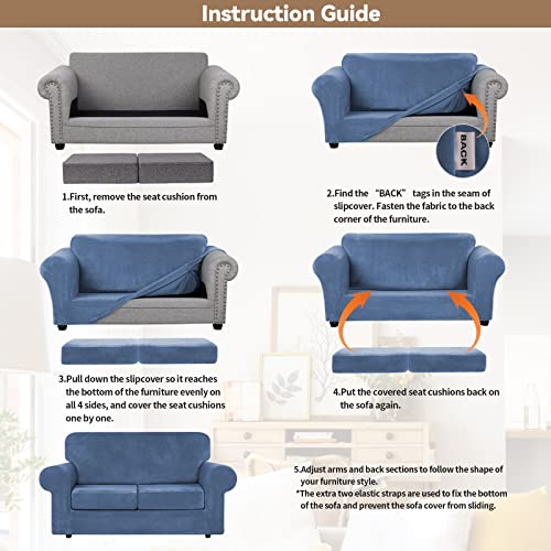 Velvet Stretch 3 Pieces Couch Cover for Sofa Washable (Medium / Light Blue)