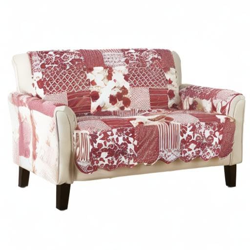 Reversible Patchwork Loveseat Cover (Loveseat / Patchwork - Burgundy)