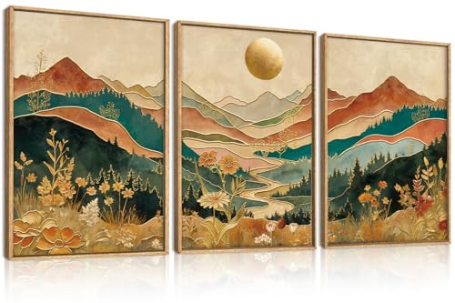 Boho Mountain Colorful Framed Canvas Wall Art (Boho Mountain Colorful Wall Art / 16"L x 24"W)