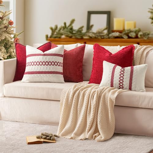 Christmas Decorative Couch Throw Pillow Covers 18x18 Inch Red 2 Pack (Red / 18" x 18" (Pack of 2))