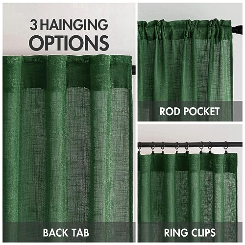 Emerald Green Linen Curtains 52x72 Inch Long for Bedroom Living Room (52"W x 72"L (Pack of 2) / Emerald Green)