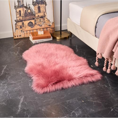 Ultra Soft Fluffy Shaggy Area Rug Faux Fur Rug Chair Cover Seat Pad Fuzzy Area Rug for Bedroom Floor Sofa Living Room (Blushpink / 2' x 3' (Sheepskin))