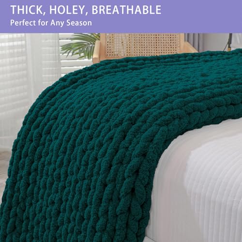 Chunky Knit Throw Blanket for Couch (Dark Green / 40"x60" (Medium Size Throw）)