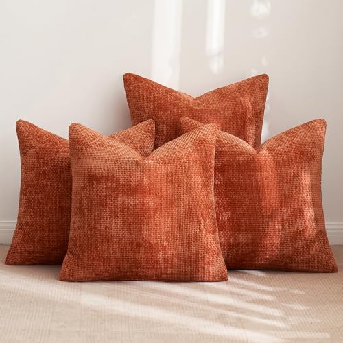 Decorative Chenille Fall Pillow Covers Burnt Orange 20x20 Pack of 4 (20" x 20" (Pack of 4) / Burnt Orange)