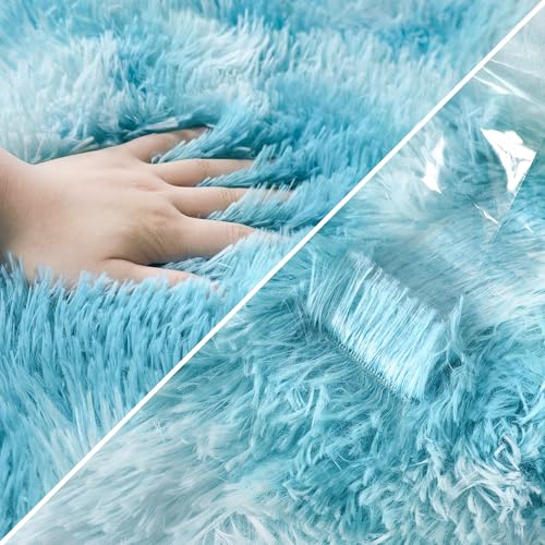 Tie Dyed Sky Blue 2x8 Machine Washable Runner Rugs for Hallway Soft Fluffy Shaggy Bedside Rugs for Bedroom Living Room Indoor Floor Carpet for Kids Girls and Boys Nursery Rooms Home Decor Aesthetic (Tie-dyed Sky Blue / 2' x 8' (Runner))
