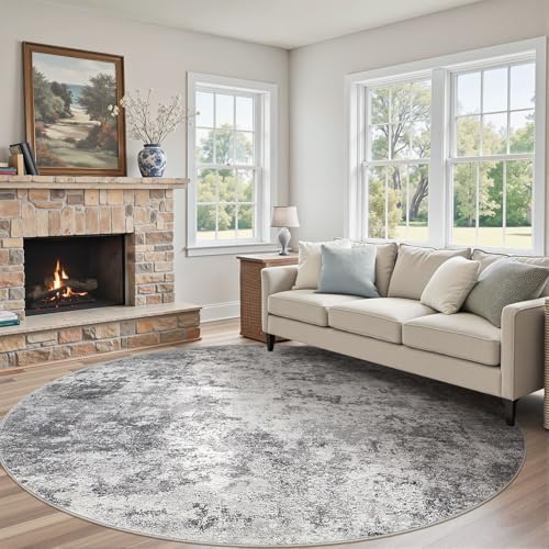 10ft Round Area Rug Living Room Rugs (Grey / 10' (Round))