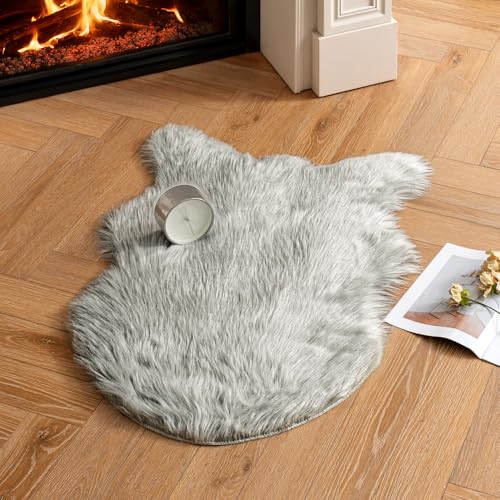Fluffy Area Rug 2x3 ft Faux Fur Sheepskin Rug for Bedroom Light Grey (2' x 3' (Sheepskin) / Light Grey)