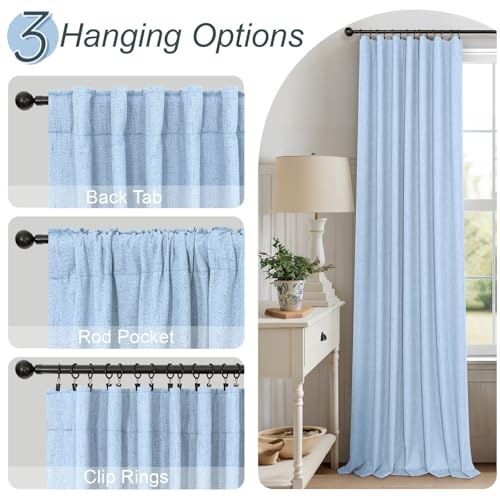 Light Blue Black Out Curtains 96 Inches Long for Living Room 100% Blackout Linen Textured Thermal Window Treatments Grand Millenial Curtain Drapes for Bedroom Modern Farmhouse Decor 96 Length 2 Panels (Light Blue / 52"W x 96"L (Pack of 2))