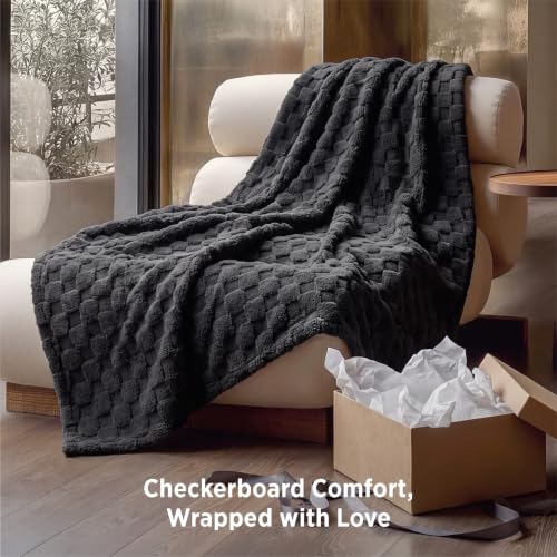Checkered Soft Cozy Twin Blanket for Bed (Dark Grey / Twin (60" X 80"))