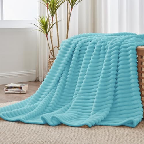 Ribbed Fleece Throw Blanket for Couch (Sky Blue / Throw(50"x60"))