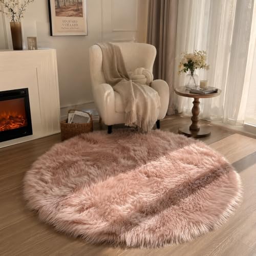 Faux Sheepskin Rug (Pink / 4' x 4' (Round))
