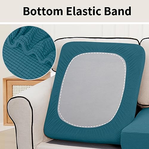 Stretch 2 Pieces Loveseat Couch Cushion Cover for 2 Seat (2-piece / Peacock Blue)