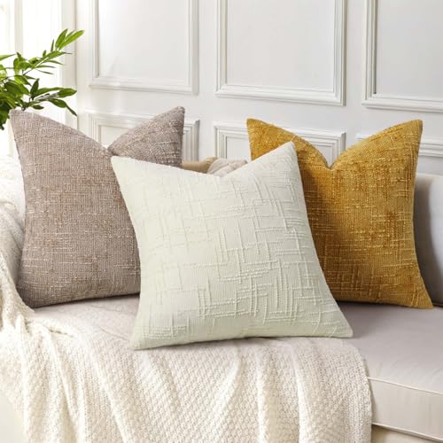 Textured Chenille Throw Pillow Covers 26x26 Set of 2 Cream White (Cream White / 26" x 26" (Pack of 2))