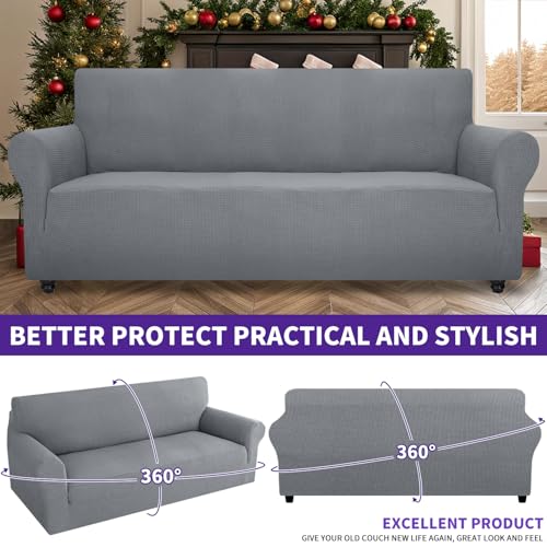 Stretch Oversized Couch Cover Universal Sofa Covers for Living Room Dogs Pet Furniture Protector Spandex Extra Large Sofa Slipcovers with Anti Slip Foam Sticks (Light Grey / X-Large (92"-115"))