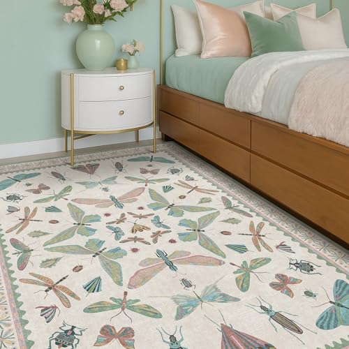 Green and Blue Nursery Rug 5x8 (5' x 8' (Rectangular) / Beige Green)