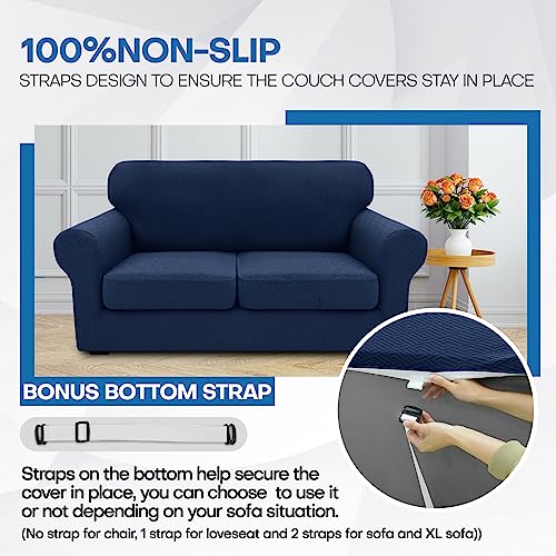 4 Piece Stretch X (91"-110"(3 Cushions) / Navy Blue)
