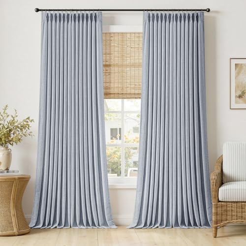 Pinch Pleated Linen Curtains 108 Inches Length 2 Panels Light Blue (Chambray Blue / 40"W x 108"L (Pack of 2))