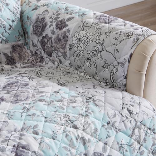 Reversible Floral Patchwork Loveseat Furniture Protector (Loveseat / Gray / Aqua)