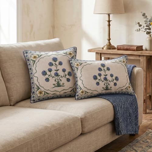Designer French Vintage Linen Throw Pillow Cover (18" x 18" (Pack of 1) / Ivar B)