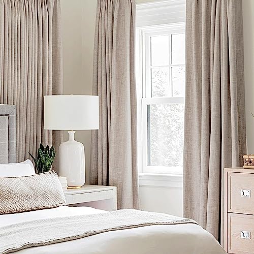 100% Blackout Linen Curtains for Bedroom 52x120 Inches Khaki (Khaki / 52"W x 120"L (Pack of 2))