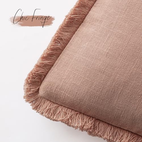Decorative Linen Fringe Throw Pillow Covers 22×22 Coral Pink (22" x 22" (Pack of 2) / Coral Pink)