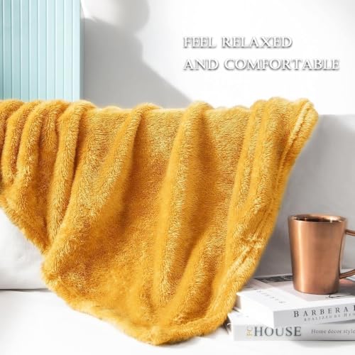 Fuzzy Large Fleece Throw Blanket for Couch (Mustard Yellow / 50x70 IN)