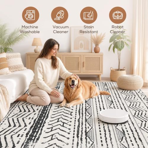 Area Rug Living Room Rugs (Ivory Black / 6' X 9' (Rectangular))