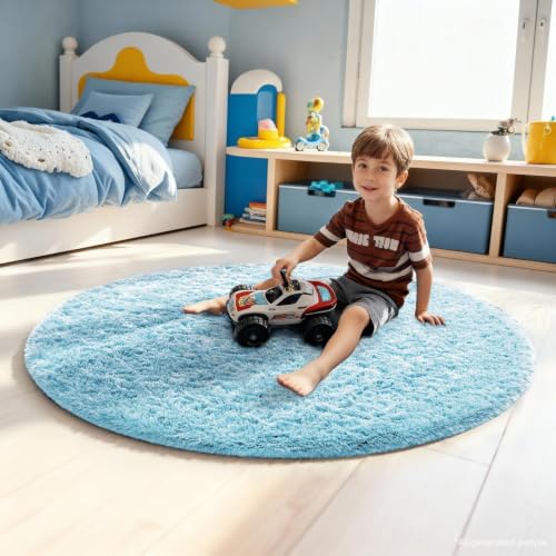 Round Rug 4Ft Light Blue Circle Area Rugs (Light Blue / 4' (Round))