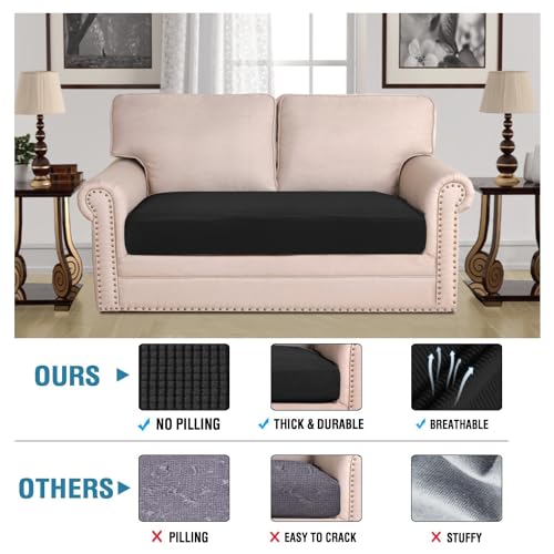 Super Stretch Individual Seat Cushion Covers Sofa Covers Couch Cushion Covers Slipcover Sets Thick Jacquard Textured Twill Fabric (Black / 1 Cushion Loveseat)