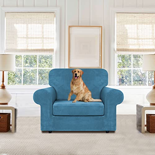Velvet Stretch 2 Pieces Chair Sofa Slipcovers Washable (Small / Peacock Blue)