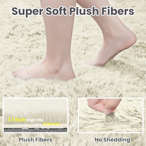 5x8 Fluffy Shag Area Rugs for Living Room Bedroom (Cream White / 5' x 8' (Rectangular))