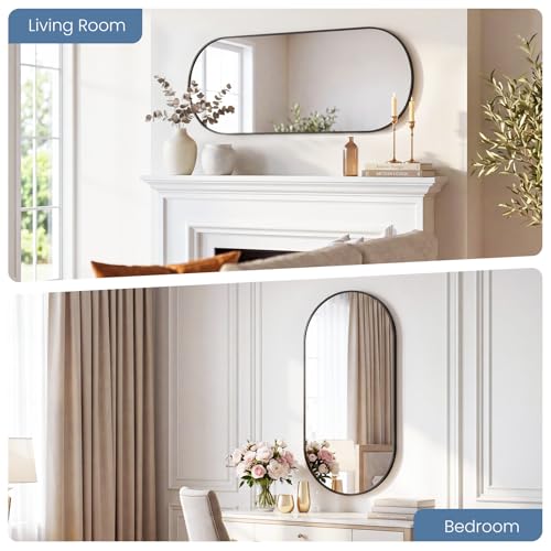 24" x 48" Black Bathroom Mirror for Wall (Black-oval / 24"L x 48"W)