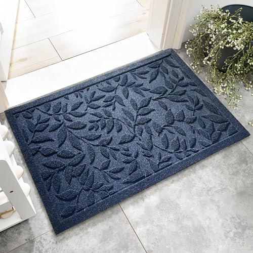 Blue Leaves Outdoor Indoor Entrance Doormats (Leaves-blue / 1'5" x 2'6" (Rectangular))