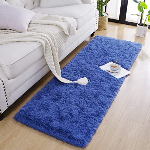 Soft Runner Rug for Bedroom Living Room Plush Fluffy Rugs 2x6 (Navy / 3' x 2' (Runner))