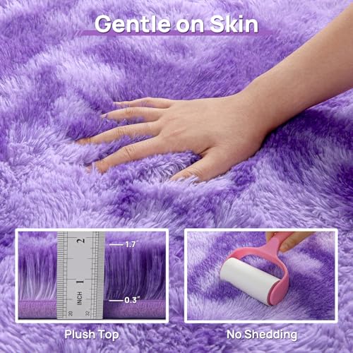Soft Modern Shaggy Fluffy Carpets for Girls Bedroom (Tie-dyed Purple / 4' x 6' (Rectangular))