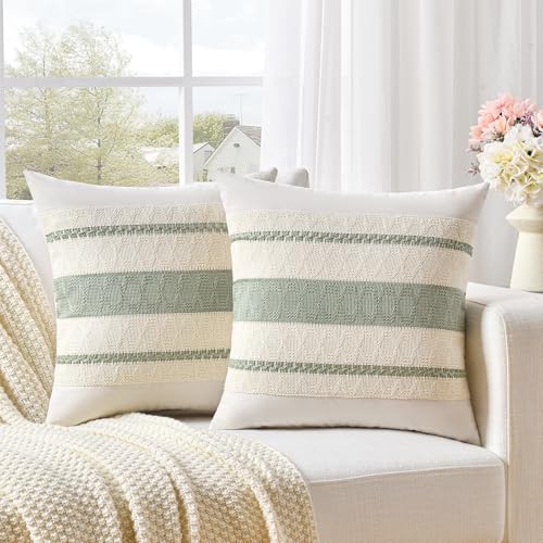 Set of 1 Sage Green Boho Decorative Throw Pillow Covers 22x22 Inch for Living Room Bedroom Couch Bed Indoors (22" x 22" (Pack of 1) / Sage Green)