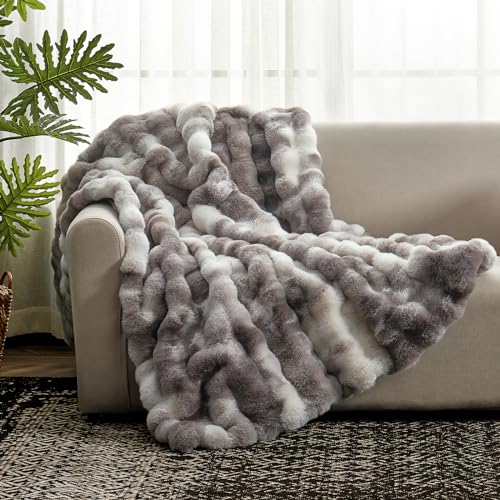 Faux Fur Throw Blanket for Couch (Tie-dye Taupe / Twin(60" x 80"))