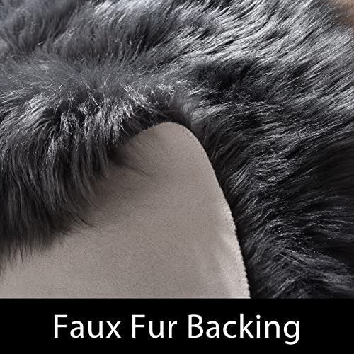 Dark Grey Rugs 6x8 Area Living Room Faux Sheepskin Fur Rug for Bedroom Washable Shag Fuzzy Furry Rug Home Décor (6' x 8' (Rectangular) / Dark Grey)