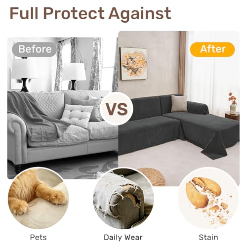 2 Pieces Sectional Couch Covers L Shaped Cover XXL Charcoal Gray (Charcoal Gray / 71"×118"+71"×118")
