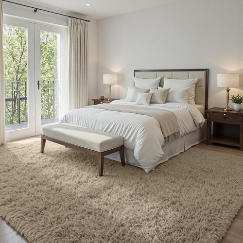 5x7 Fluffy Shag Area Rugs for Living Room Bedroom (Gray Camel / 5' x 7' (Rectangular))