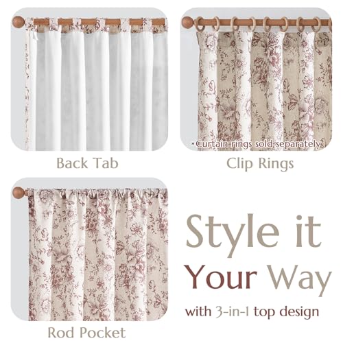 Floral Lined Linen Curtains 108 Long for Living Room 2 Panels (Lined Brick Red / 50"W x 108"L (Pack of 2))