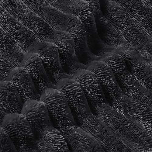 3D Ribbed Jacquard Black Blankets Queen Size for Bed (Black / Queen(90"x90"))