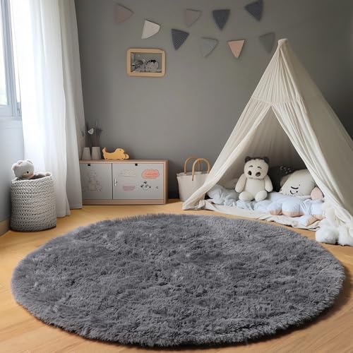 Grey Round Rugs 7ft for Living Room (Grey / 7' (Round))