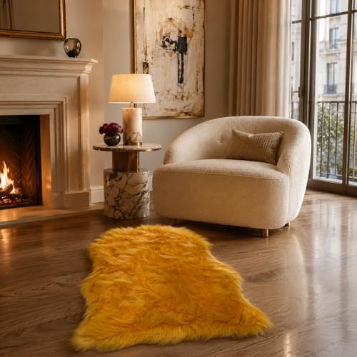 Faux Sheepskin Rug (Yellow / 2' x 3' (Sheepskin))