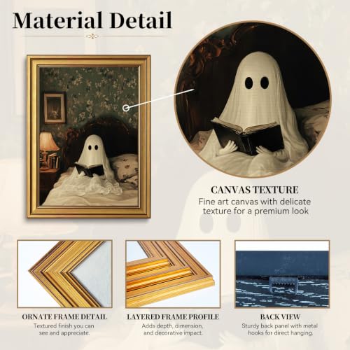 Gold Framed Halloween Canvas Wall Art (37-Halloween Ghost / 8x10)