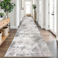 Abstract Runner Rug 3x18 Ft Washable Runners for Hallways (Ash Grey/Beige / 3' x 18' (Rectangular))